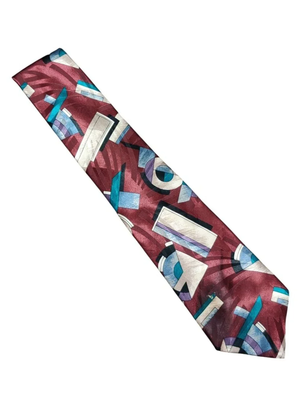 Windridge Necktie Burgundy Geometric Abstract Art Deco Vintage 90s Statement Tie